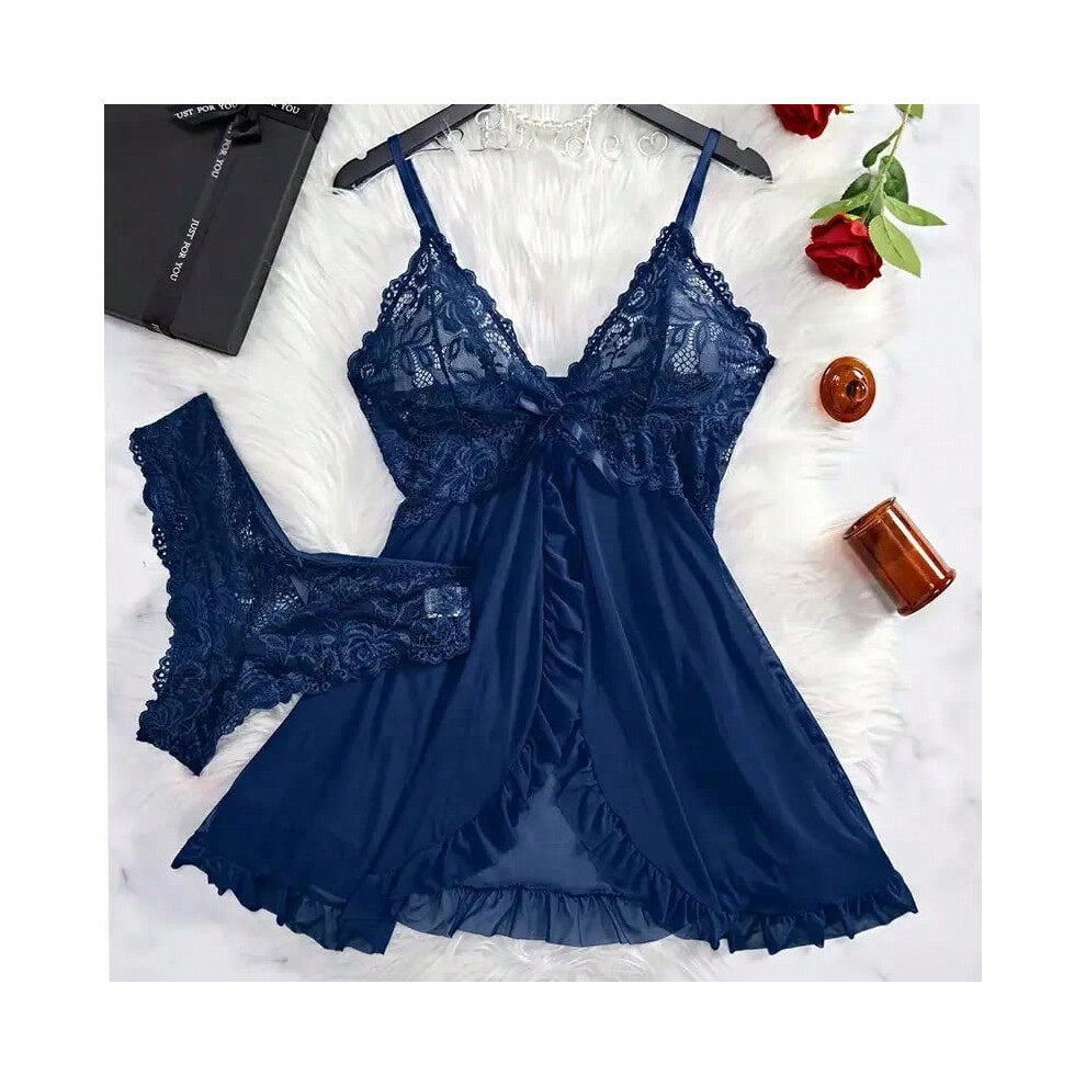 (235-blue-3, XXL) A Set Of Woman Underwear Nightgown Thong Sets Plus Size Suspender Lace Lingerie Sexy Accessories Erotic Bra Nightdress lencerÃ­a-image-OPC-PHKGZDQ-NEW