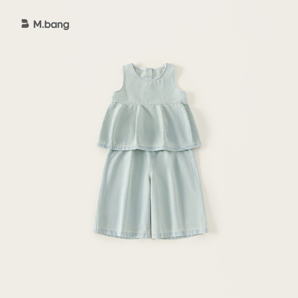 (90CM) Clothing Childrens Summer Sleeveless Round Neck Dress Fashion Pants Suit Jeans