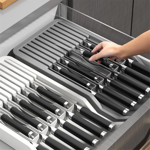 Porte-couteaux, bloc à couteaux à tiroir avec plateau à couverts extensible 1