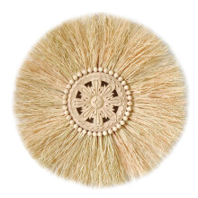 Boho Handmade Woven Straw Wall Decor Wood Beads Wall Hanging D
