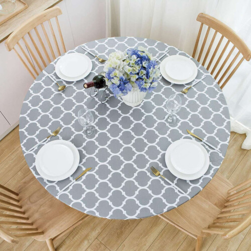 Round Tablecloth with Elastic Edge Waterproof Oil Proof Table Cloth 1