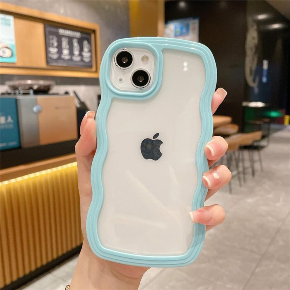 (light blue, Apple 15 Pro) Creative Wave Edge Solid Color Iphone Case For Iphone 11/x To Iphone 16 Pro Max (suitable For Iphone 13-15) - Two-in-one Design