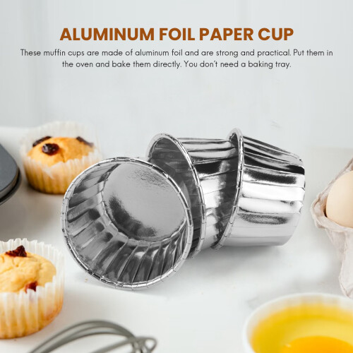 50Pcs Aluminum Foil Cupcake Cups Disposable Baking Cups-Silver 1