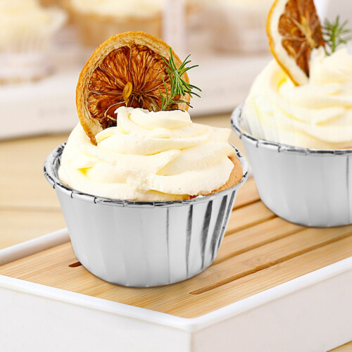 50Pcs Aluminum Foil Cupcake Cups Disposable Baking Cups-Silver 2