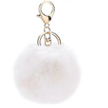 Dww-1Pices (Blanc)Porte-Cls de Pompons Porte-Cls de Faux Pompons Moelleux Ornement de Porte-Cls Doux en Peluche Accessoire de Pendentif pour Filles Fe