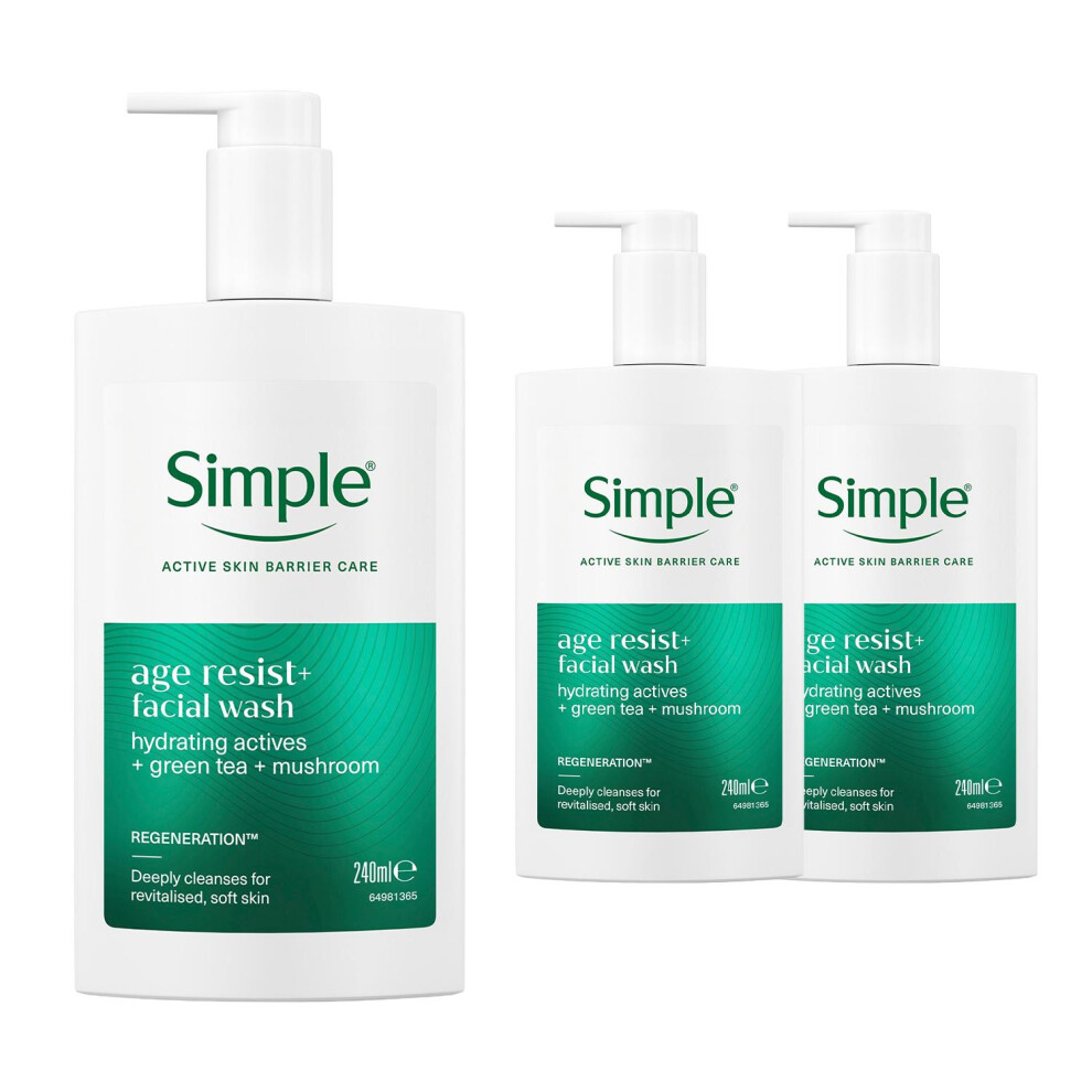 Simple Age Resist+ Facial Wash Anti-Ageing Hydrating Cleanser 240ml, 3 Pack