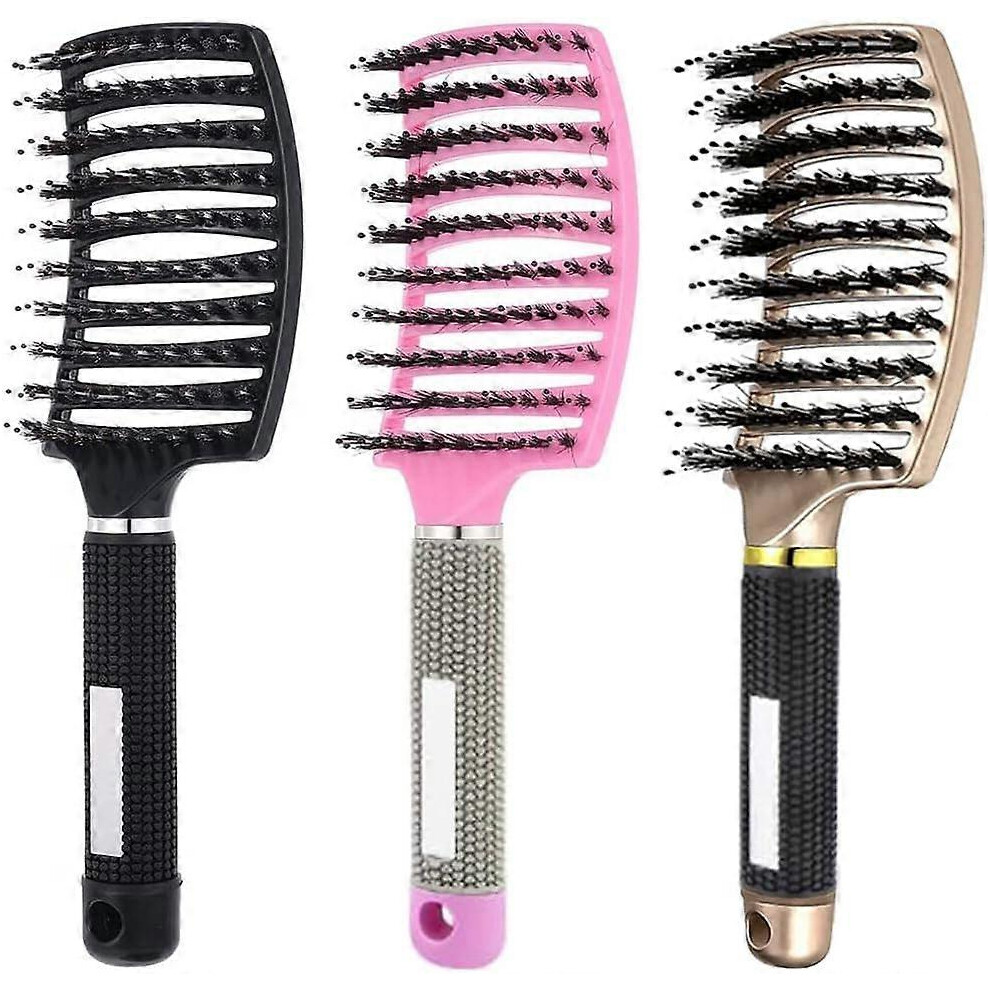 Kikidex (As Show, One Size) Boar Bristle Hair Brush Professional Vented Hair Brushes For Faster Blow Drying Hair Styling Brush For Women Men Kids, Detangl