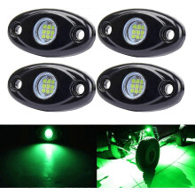 (As show, One size) Green LED Rock Lights, 4 Pods Neon 12V Waterproof Underglow Underbody Kit Crawler Crawling Dome Exterior Wheel Lights for ATV RZR UTV SUV Off-Road Aut