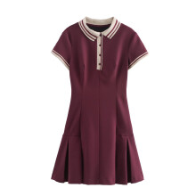 (Claret, XS) ZARZ Homemade European and American style New Women's Clothing Classic Fashion Contrast Threaded Dress 2180 226