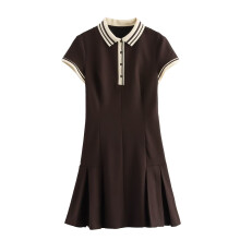 (Brown, L) ZARZ Homemade European and American style New Women's Clothing Classic Fashion Contrast Threaded Dress 2180 226