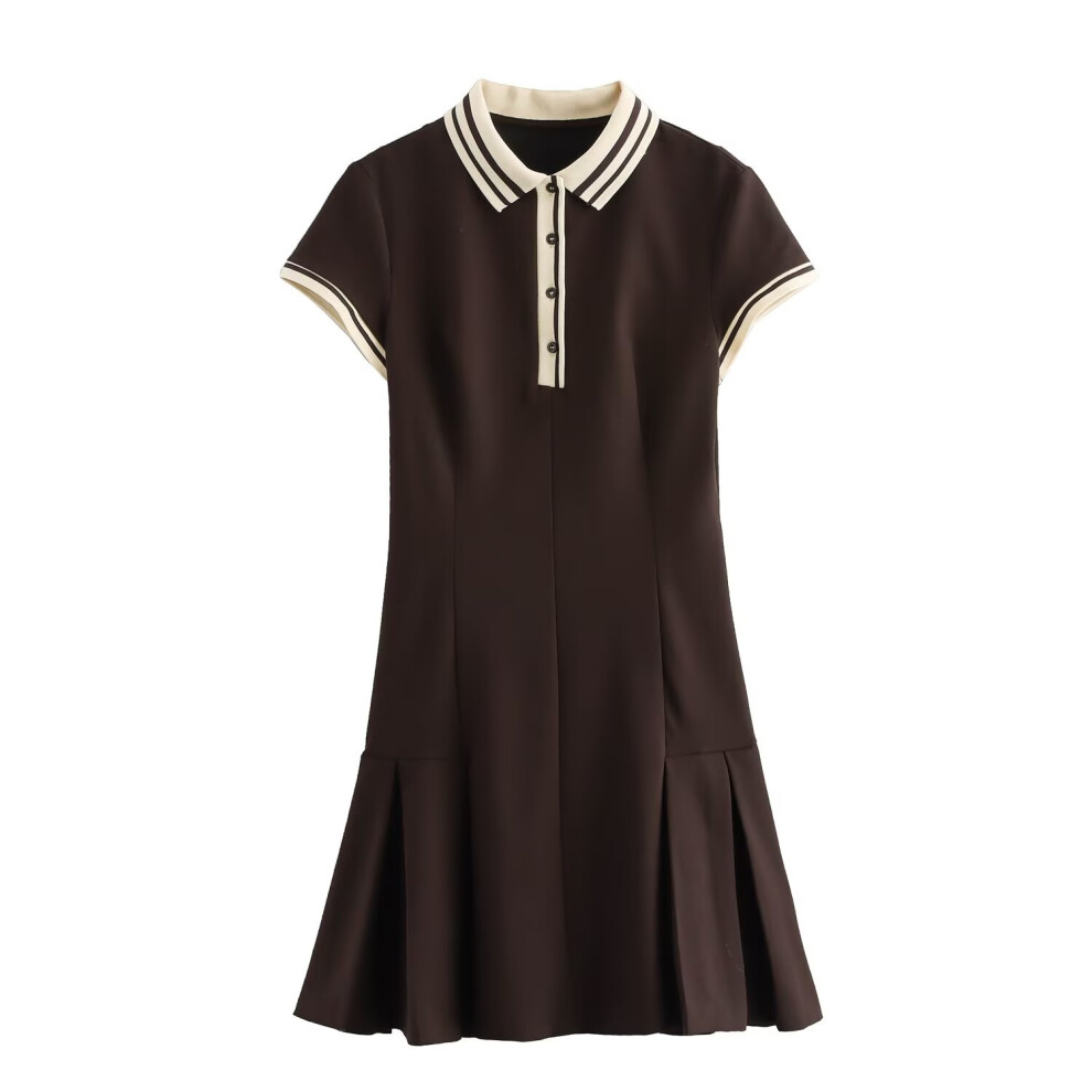 (Brown, L) ZARZ Homemade European and American style New Women's Clothing Classic Fashion Contrast Threaded Dress 2180 226