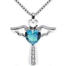 (As show, One size) Angel Birthstone Necklaces Heart Cross Necklace for Girls Kids Women Cubic Zirconia Angel Wing Birthstone Heart Charm Pendant Necklace Gifts for Valen