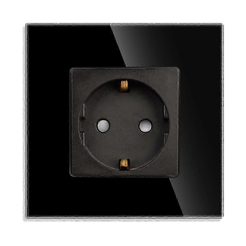 (As Show, One Size) Single Socket In Black 16Amp Glass Schuko Sockets Flush-Mounted Protective Contact Wall Socket-86Mm 250V 1 Compartment 4633396544870