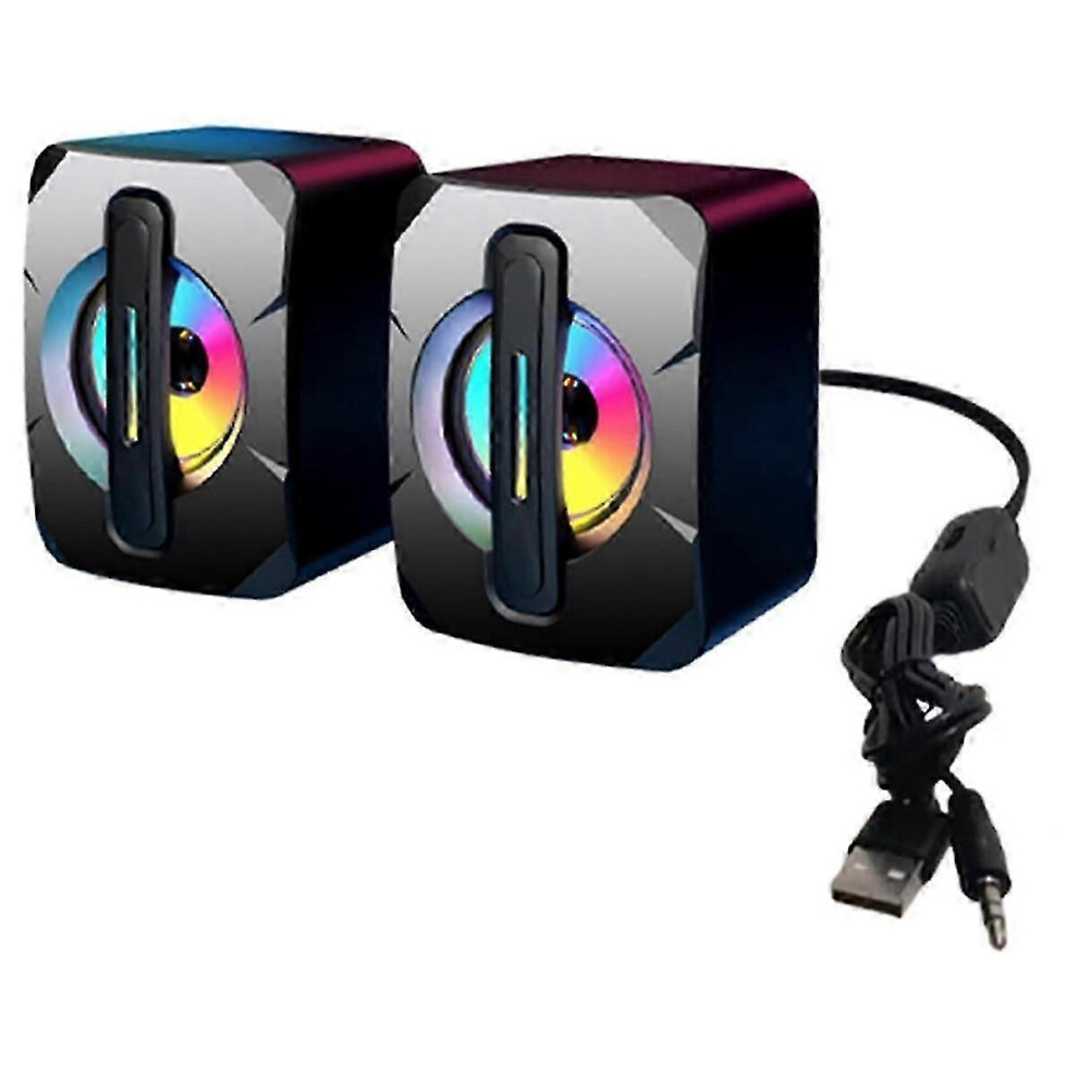 (As Show, One Size) 2 Pcs Speaker Usb Subwoofer Emitting Mini Computer Speaker Mobile Phone Laptop Desktop Speaker Hifi Stereo Speaker Light 4631898271089