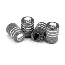 (As show, One size) 4pcs/set Car Tire Valve Stems Cap Knurling Style Skull Tire Valve Cap Aluminum Tire Wheel Stem Air Valve Caps Dustproof Caps