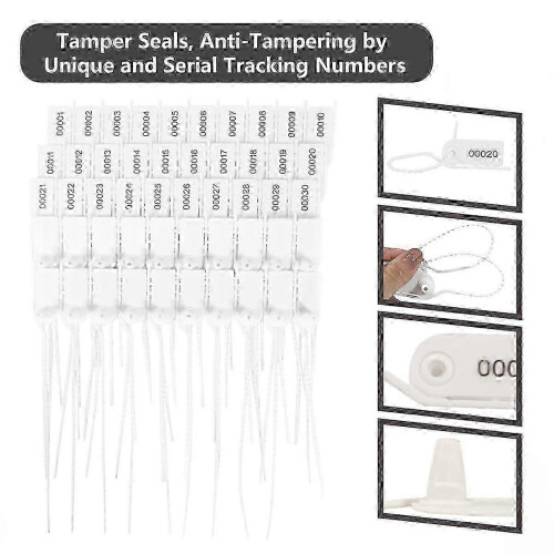 (As show, One size) 100 Numbered Plastic Security Seals Tamper Proof Tags Pull Ties Secure Anti Tamper Seals Self-Locking,White 2