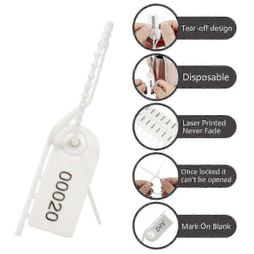 (As show, One size) 100 Numbered Plastic Security Seals Tamper Proof Tags Pull Ties Secure Anti Tamper Seals Self-Locking,White 1