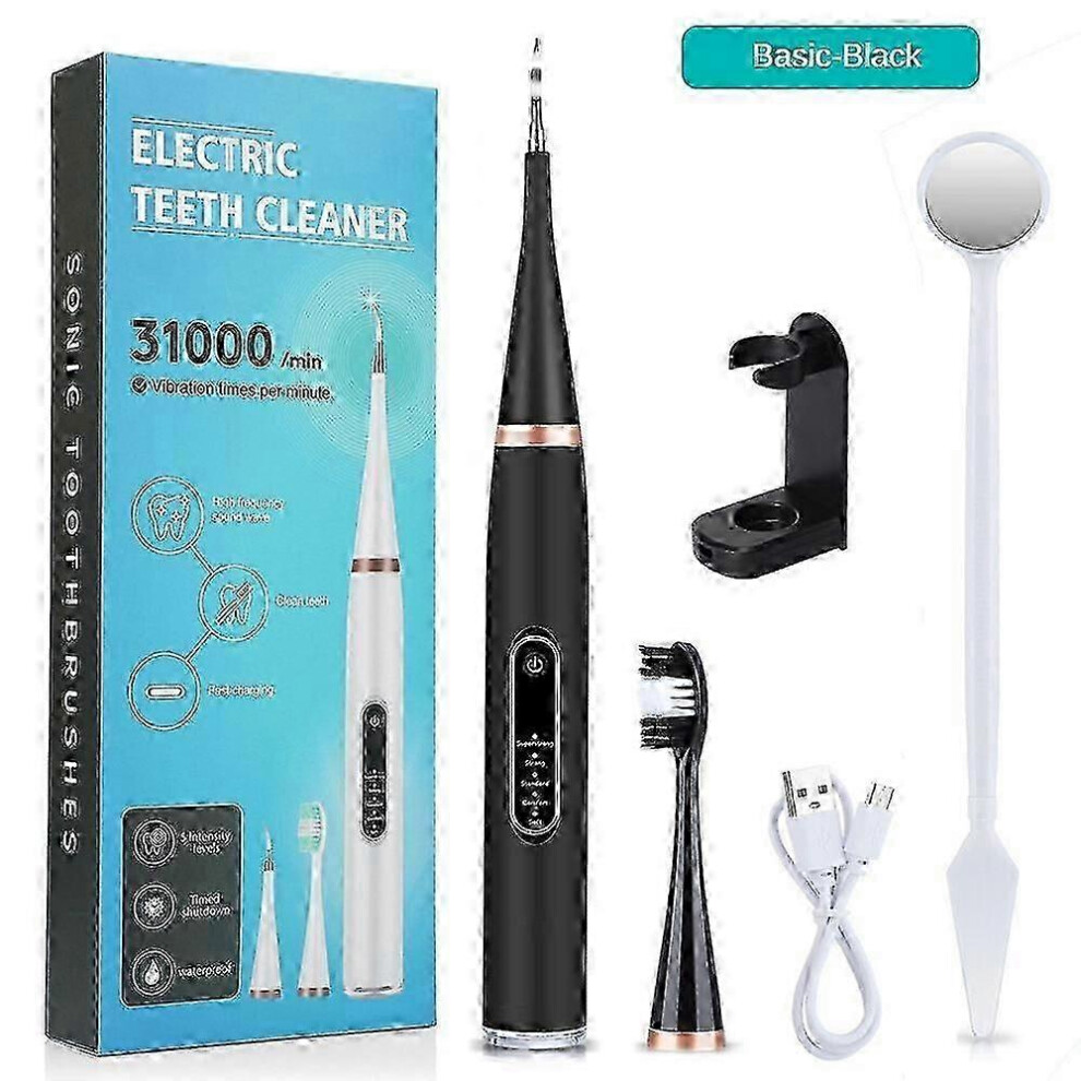 (Blue 4-Brush Head, One size) Powerful Ultrasonic Plaque Remover for Teeth with 5 Modes - Dental Tooth Cleaner