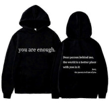 (M, Black) "You Are Enough Print Hoody Autumn Casual Men's And Women's Pullover Hoodies Tops"