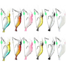(As show, One size) 12-Piece Soft Shrimp Bait Set for Freshwater Fishing -6 Colors
