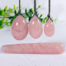 (As show, One size) Yoni Eggs Set Natural Pink Rose Quartz Healing Crystal Massage Stick Kegel Exerciser For Women