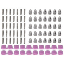 (As show, One size) 90Pcs Plasma Cutter Torch Consumables Kit Electrode Nozzles Cups Copper Ceramic Replacement