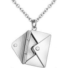 (As show, One size) Envelope Necklace for Women Love Secret Message Photos Locket Pendant Necklace Gold Silver Love You Engraved Stainless Steel Clavicle Necklaces Jewelr