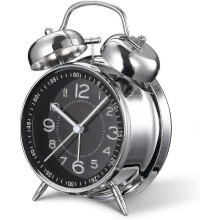 (silver, One size) Loud Alarm Clock For Heavy Sleepers Adults,4 Inch Silent Non-ticking Quartz With Backlight,twin Bell