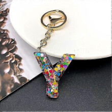 (As show, One size) 2pcs Letter Y Keychain for Women Resin Alphabet Initial Letter Cute Crystals Pendant Keyring for Girls