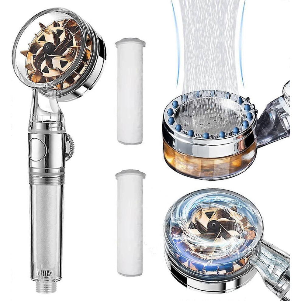 (As Show, One Size) High Pressure Handheld Showerhead With Filters Vortex Shower Head Hydro Jet Shower Head Turbo Showerhead Propeller 360 Degrees Rot 4631466862473