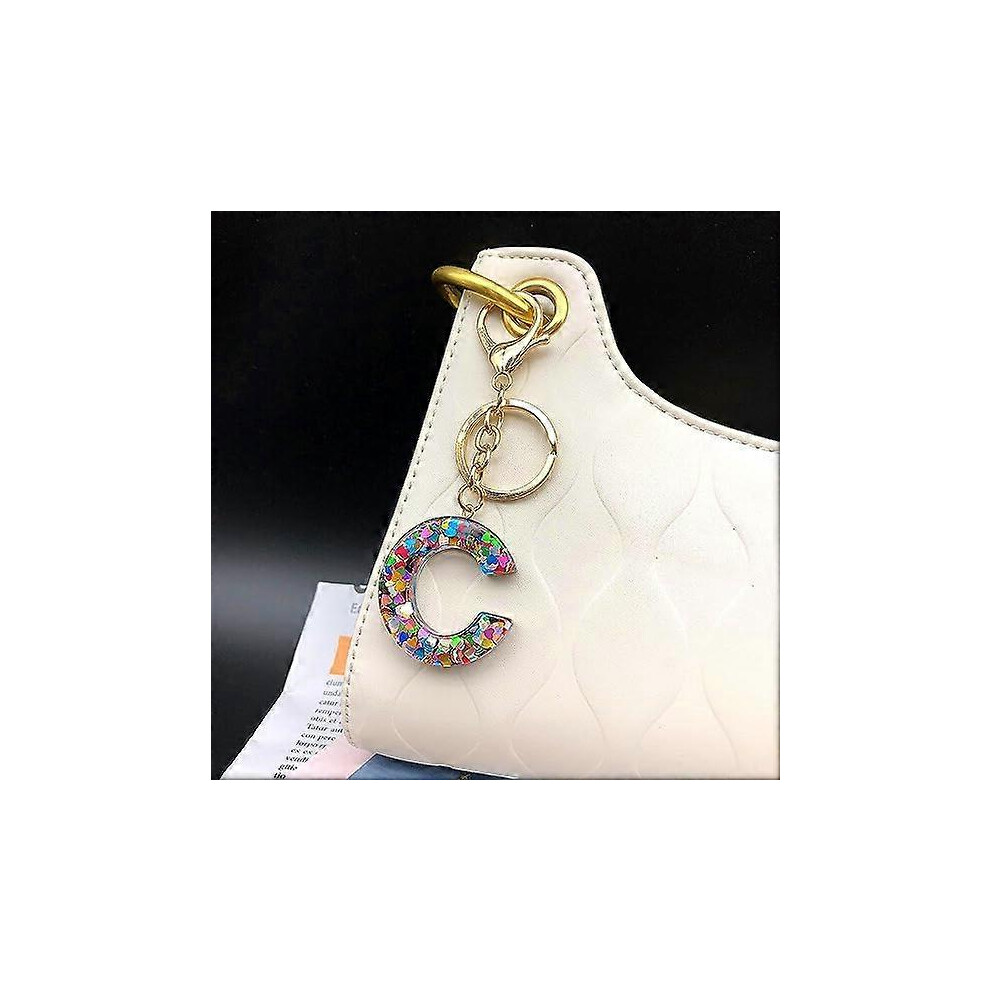 (As Show, One Size) 2Pcs Letter C Keychain For Women Resin Alphabet Initial Letter Cute Crystals Pendant Keyring For Girls 4632026614136