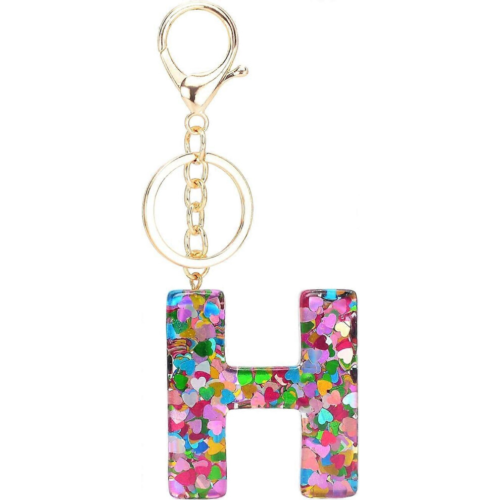 (As Show, One Size) 2Pcs Letter H Keychain For Women Resin Alphabet Initial Letter Cute Crystals Pendant Keyring For Girls 4631466869298