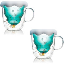 (As show, One size) (NEWPATTERN)Se Tassen Weihnachtsbecher Kaffee Tee Glser trinken Glser Kaffeeglas doppeltwandig isoliertes Glas Espresso Tasse Latte Macchiato Glser Th