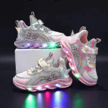 (33-insole 20.6cm, Pink) Girls Led Casual Sneakers Elsa Princess Print Outdoor Shoes Kids Light-up Non-slip Shoes For And Winter