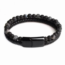 Dww-(perles grises en pierre volcanique) Bracelet pour homme de 23 cm avec fermoir magntique amovible en acier inoxydable pour un rglage facile de la