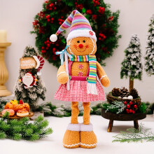 (Telescopic Gingerbread Man Female Model - 1pc) 1pc/2pcs Christmas Decoration Polar Wool Cartoon Extendable Gingerbread Man Decorative Legs (51.99cm/68.0cm), Striped Rainbow Color Spoon Cane