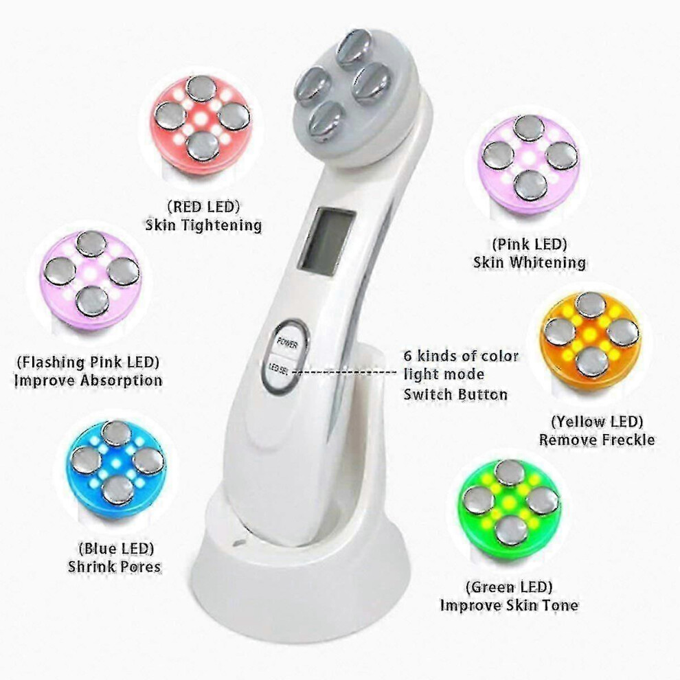 (As show, One size) 5 In 1 Skin Tightening Machine, Rf Ion Mesotherapy Electroporation Face Beauty Pen Radio Frequency Led Photon Face Skin Rejuvenati