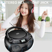 (As show, One size) CD Player Multifunction Portable Bluetooth CD Player Radio Dual Speaker Stereo Audio Input USB Player EU Plug