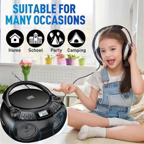 (As show, One size) CD Player Multifunction Portable Bluetooth CD Player Radio Dual Speaker Stereo Audio Input USB Player EU Plug 1