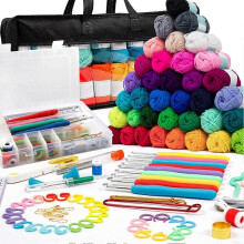 (B, One size) Multi-Piece Crochet Yarn Kit for Beginners and Professionals - Complete Knitting Kit with Tools for DIY Sweaters and Scarves, Includes Storage Bag