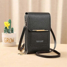 (Green, One size) 18cm Women Touch Screen Crossbody Bag Plain PU Leather Phone Purse Card Slots Multi Pocket Shoulder Bags Handbag Gifts