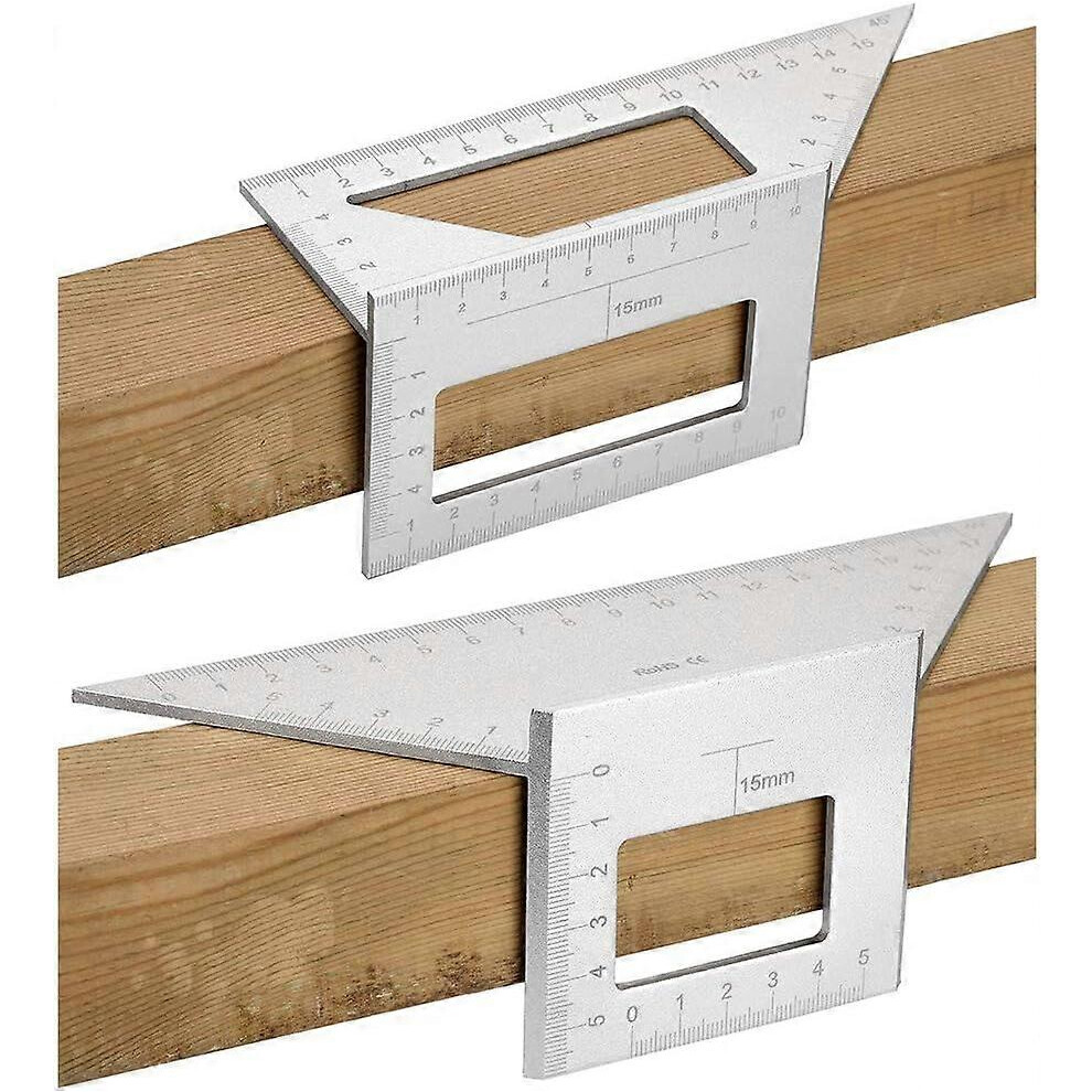 (As Show, One Size) 2 Saddle Layout Square Gauge For Woodworking, 45/45 Degree - 90/45 Degree Square Layout Miter Angle Measuring T Ruler, Aluminum Al 4632461603368