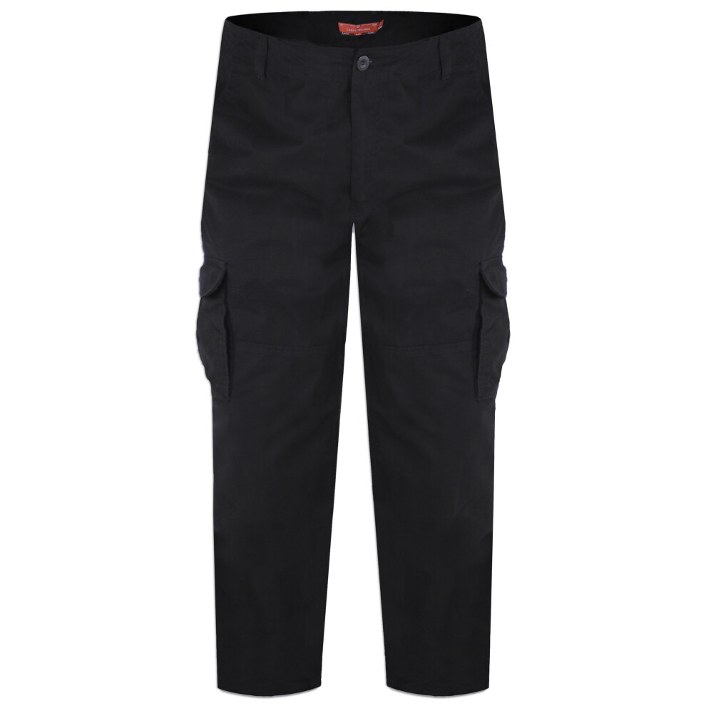 (50S, Black) Duke Mens Robert-D555 Peached And Washed Cotton Cargo Trousers-image-OPC-P55DH9X-NEW