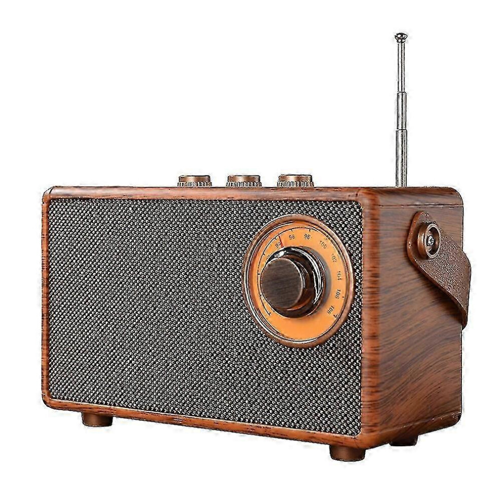 (As Show, One Size) Retro Fm Radio Portable Wooden Bluetooth Radio Bass Speaker Handsfree Mp3 Player Support Usb/Tf Card/Aux Play 4633265477308