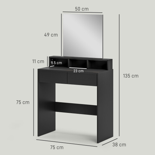 Homcom HOMCOM Dressing Table with Mirror, Drawers, for Bedroom, Black 2