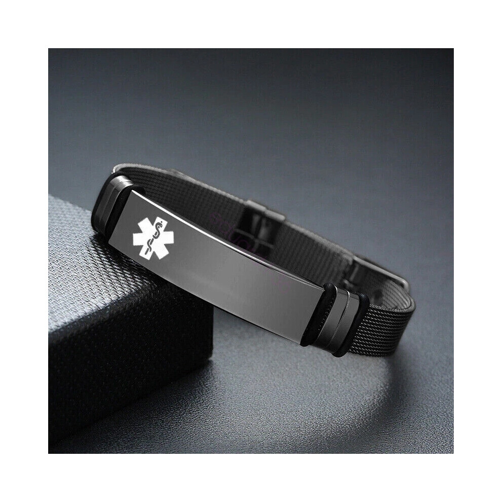 Black (Copd) Medical Alert Bracelet Wristband Diabetes Epilepsy Stainless Steel Bangle