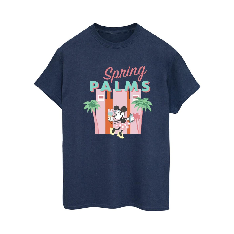 (XL, Navy Blue) Disney Womens/Ladies Minnie Mouse Spring Palms Cotton Boyfriend T-Shirt