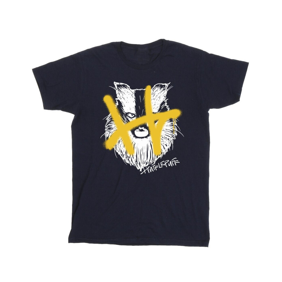 (3-4 Years, Navy Blue) Harry Potter Girls Hufflepuff Pop Spray Cotton T-Shirt