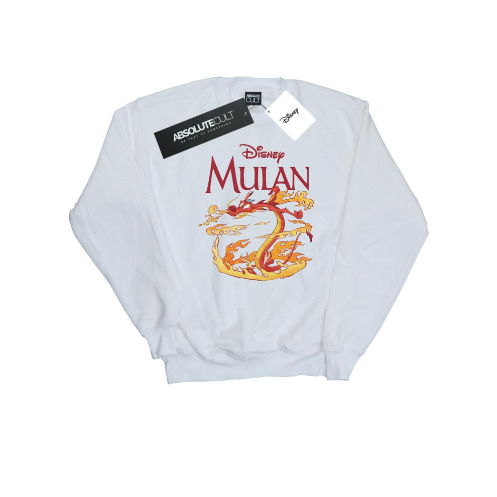 (12-13 Years, White) Disney Girls Mulan Mushu Dragon Fire Sweatshirt