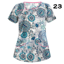 (2XL, #23) Womens Nursing Uniform Scrub V-neck Short Sleeve Tops With Pocket Blouse HOT
